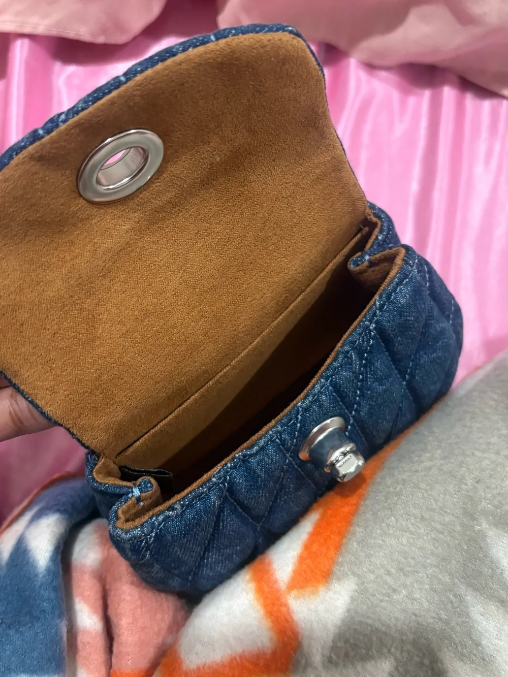 Coach Denim Quilted Crossbody with Silver Chain